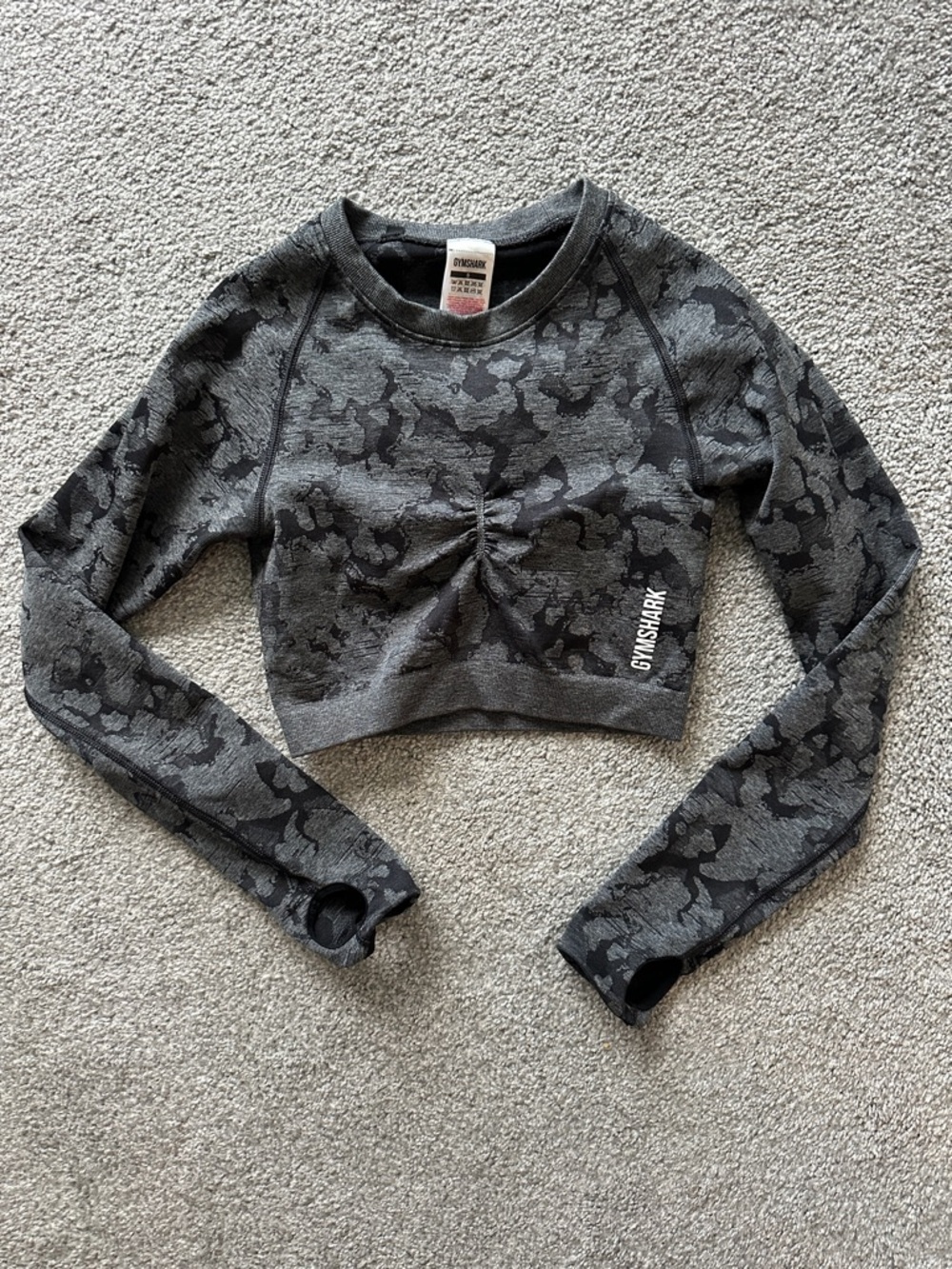 Gymshark Dark Gray Camo Cropped Long Sleeve Top